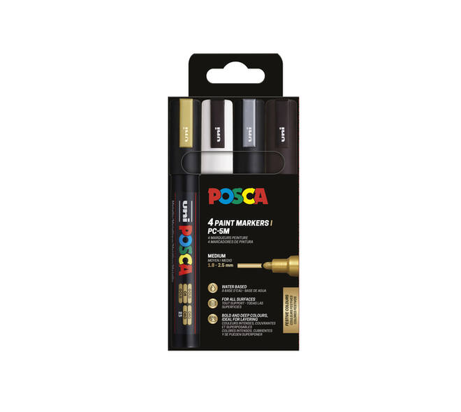 Paintmarker Uni POSCA PC5M medium assorti set à 4 stuks