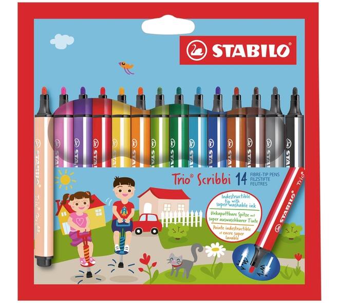 Viltstift STABILO Trio Scribbi 368/14 assorti etui à 14 stuks