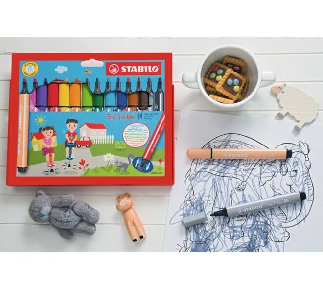 Viltstift STABILO Trio Scribbi 368/8 assorti etui à 8 stuks