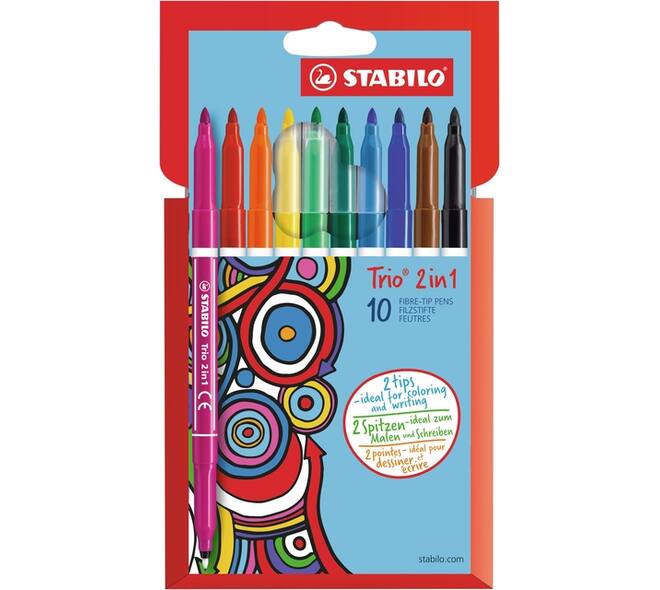 Viltstift STABILO Trio 2 in 1 assorti etui à 10 stuks