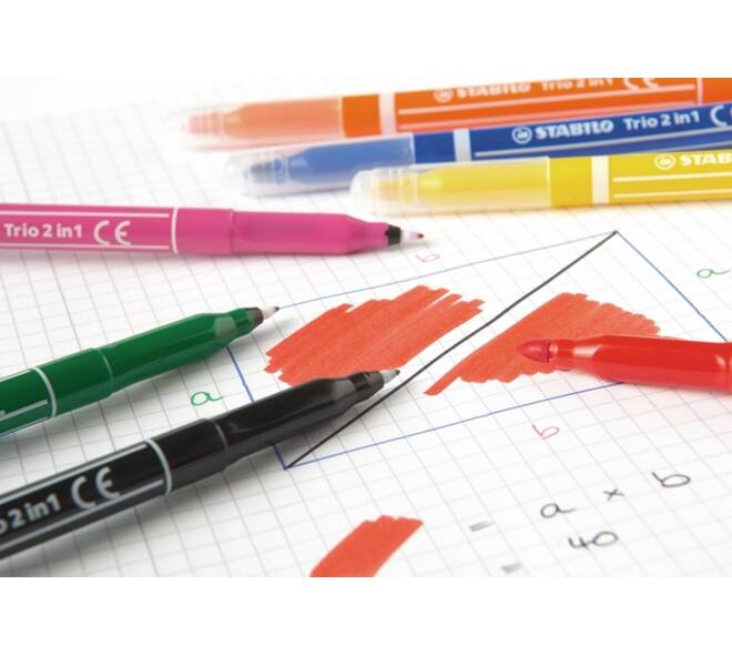 Viltstift STABILO Trio 2 in 1 assorti etui à 10 stuks