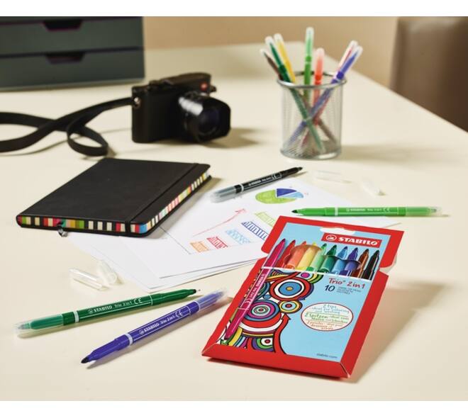 Viltstift STABILO Trio 2 in 1 assorti etui à 10 stuks
