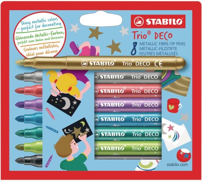 Viltstift STABILO Trio deco metallic assorti etui à 8 stuks