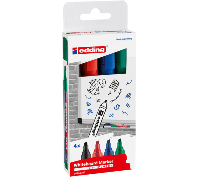 Whiteboardmarker edding 363 schuin 1-5mm assorti 4 stuks