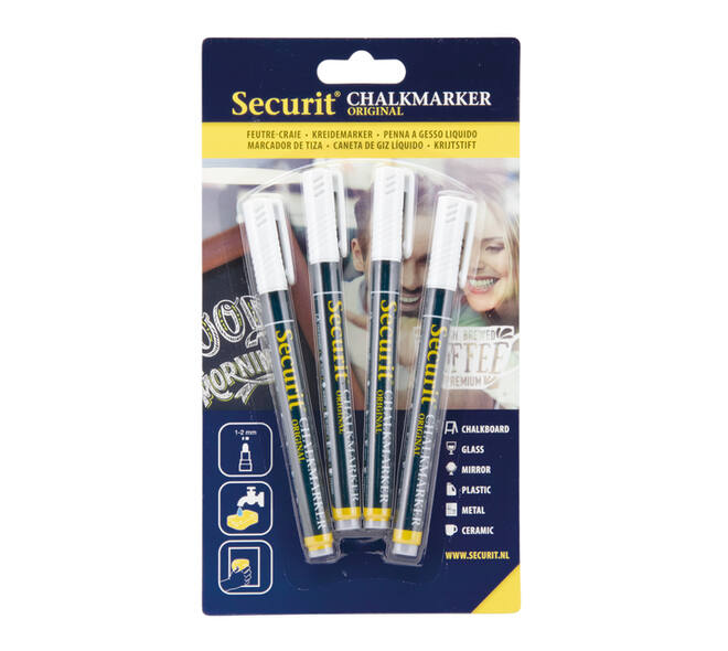 Krijtstift Securit SMA-100 rond wit 1-2mm blister à 4 stuks