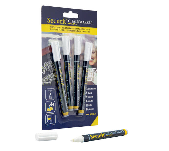 Krijtstift Securit SMA-100 rond wit 1-2mm blister à 4 stuks