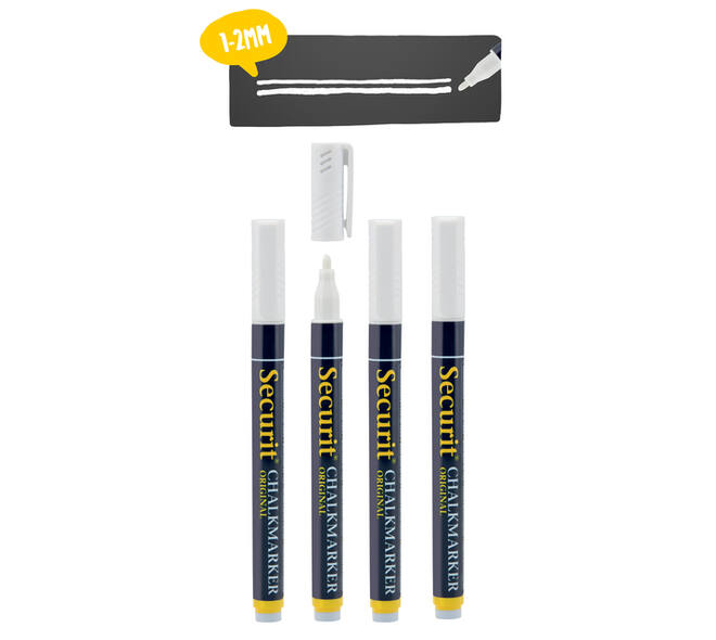 Krijtstift Securit SMA-100 rond wit 1-2mm blister à 4 stuks