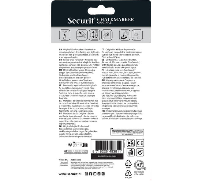 Krijtstift Securit SMA-100 rond wit 1-2mm blister à 4 stuks