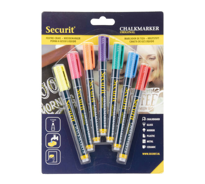 Krijtstift Securit SMA-100 rond ass 1-2mm blister à 7 stuks