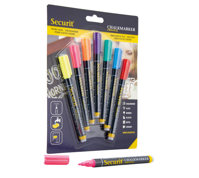 Krijtstift Securit SMA-100 rond ass 1-2mm blister à 7 stuks