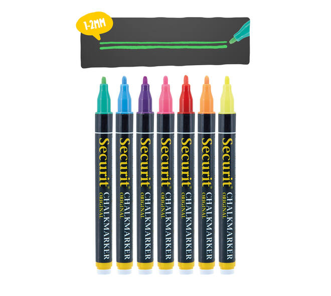 Krijtstift Securit SMA-100 rond ass 1-2mm blister à 7 stuks