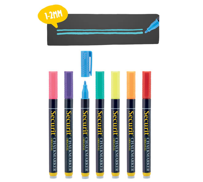 Krijtstift Securit SMA-100 rond ass 1-2mm blister à 7 stuks