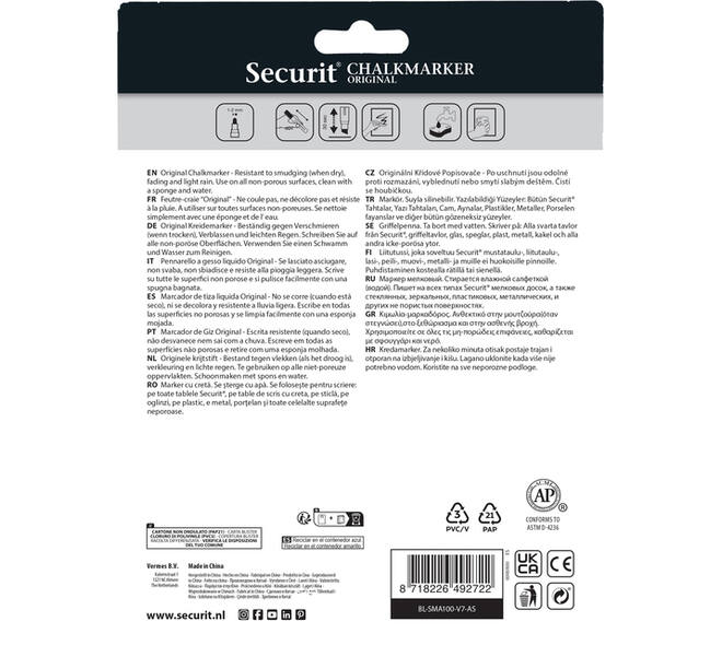 Krijtstift Securit SMA-100 rond ass 1-2mm blister à 7 stuks