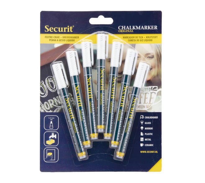 Krijtstift Securit SMA-100 rond wit 1-2mm blister à 7 stuks