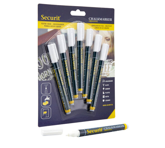 Krijtstift Securit SMA-100 rond wit 1-2mm blister à 7 stuks