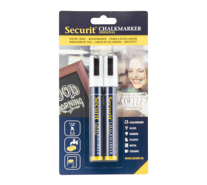 Krijtstift Securit SMA-510 schuin 2-6mm wit blister à 2 stuks