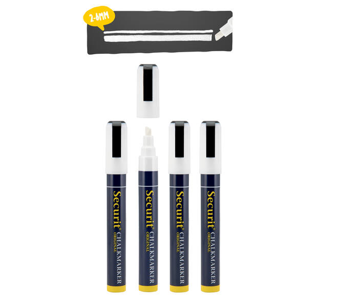 Krijtstift Securit SMA-510 schuin wit 2-6mm blister à 4 stuks
