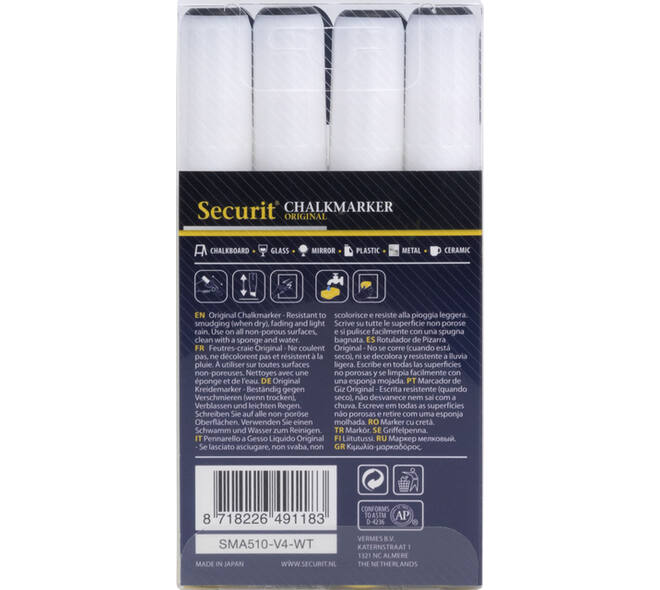 Krijtstift Securit SMA-510 schuin wit 2-6mm blister à 4 stuks