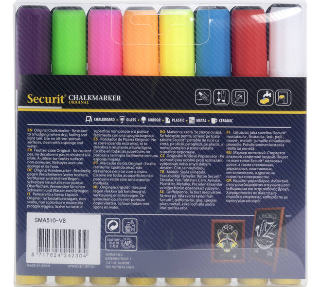 Krijtstift Securit SMA-510 schuin 2-6mm assorti blister à 8 stuks