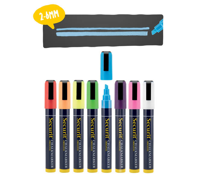 Krijtstift Securit SMA-510 schuin 2-6mm assorti blister à 8 stuks