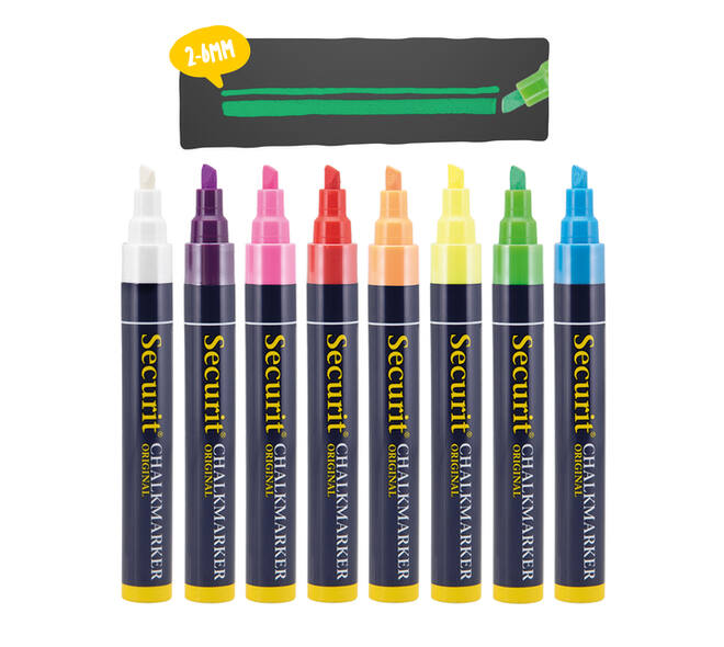 Krijtstift Securit SMA-510 schuin 2-6mm assorti blister à 8 stuks