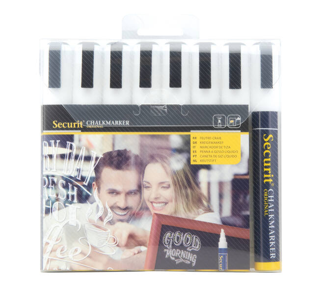 Krijtstift Securit SMA-510 schuin wit 2-6mm blister à 8 stuks