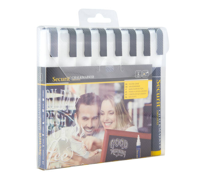 Krijtstift Securit SMA-510 schuin wit 2-6mm blister à 8 stuks