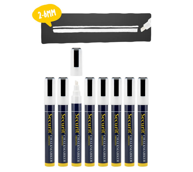Krijtstift Securit SMA-510 schuin wit 2-6mm blister à 8 stuks