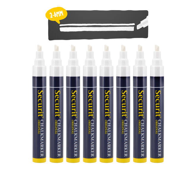 Krijtstift Securit SMA-510 schuin wit 2-6mm blister à 8 stuks