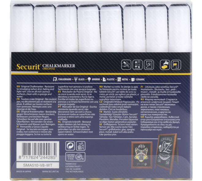 Krijtstift Securit SMA-510 schuin wit 2-6mm blister à 8 stuks