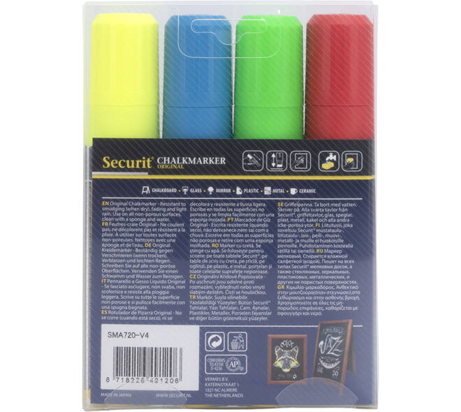 Krijtstift Securit SMA-720 blok ass 7-15mm blister à 4 stuks