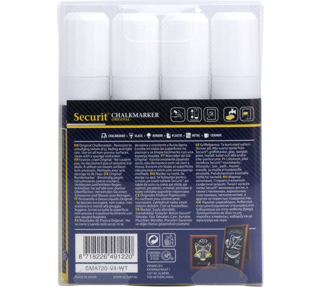 Krijtstift Securit SMA-720 blok wit 7-15mm blister à 4 stuks