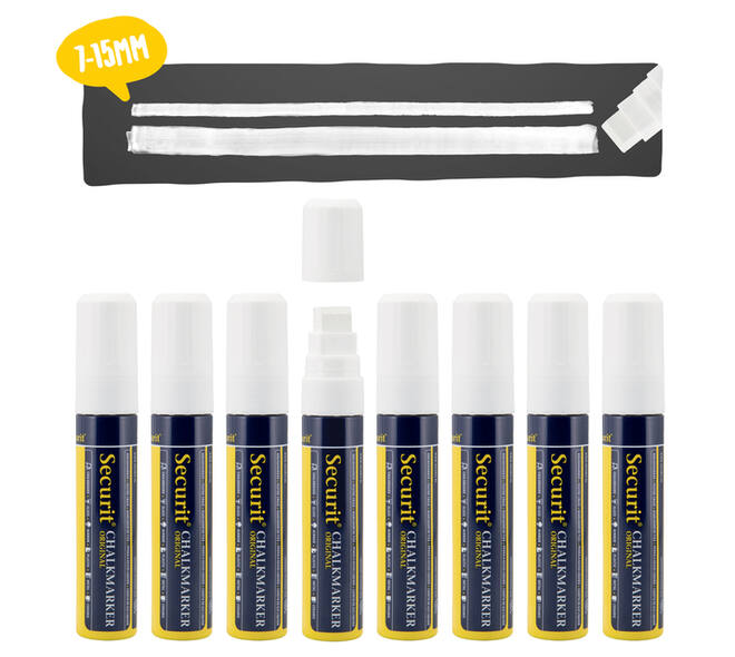 Krijtstift Securit SMA-720 blok wit 7-15mm blister à 8 stuks