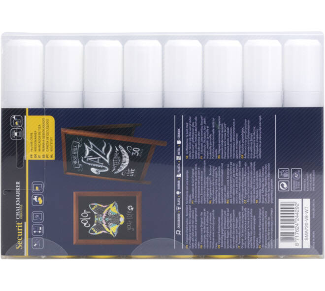 Krijtstift Securit SMA-720 blok wit 7-15mm blister à 8 stuks