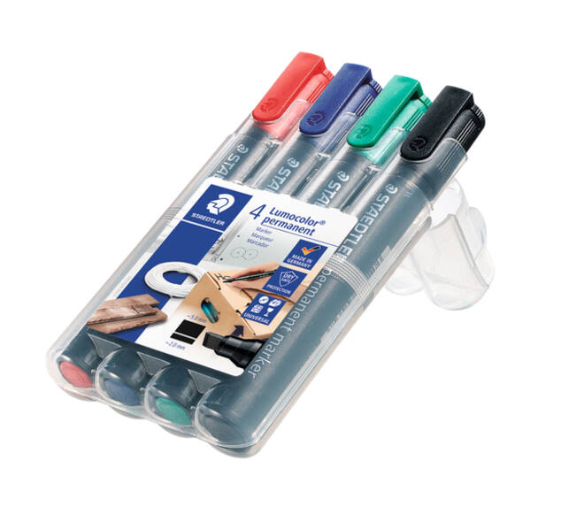 Viltstift Staedtler Lumocolor 350 permanent schuin assorti 4 stuks