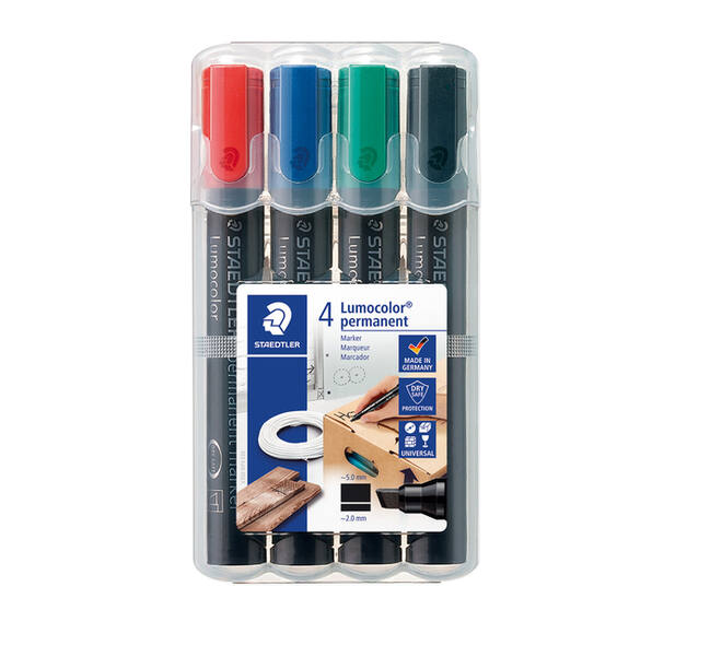 Viltstift Staedtler Lumocolor 350 permanent schuin assorti 4 stuks