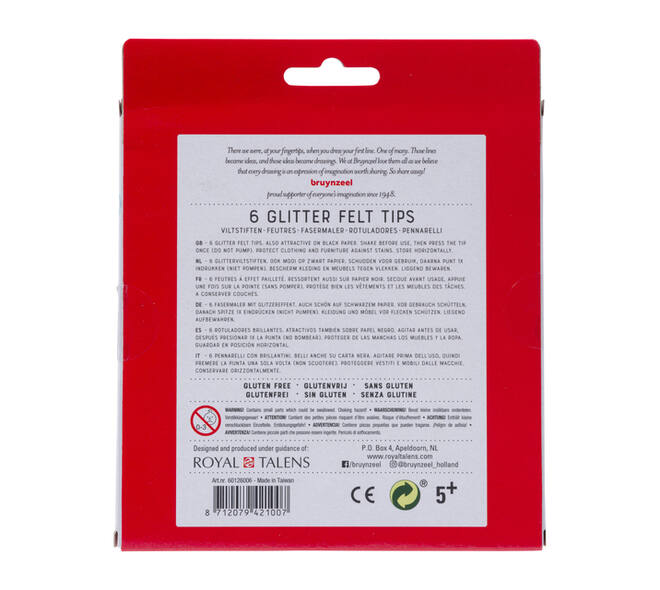 Viltstift Bruynzeel Kids assorti glitter 6 stuks