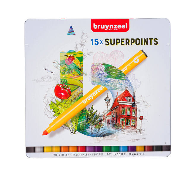 Viltstift Bruynzeel Creatives Superpoints assorti blik à 15 stuks