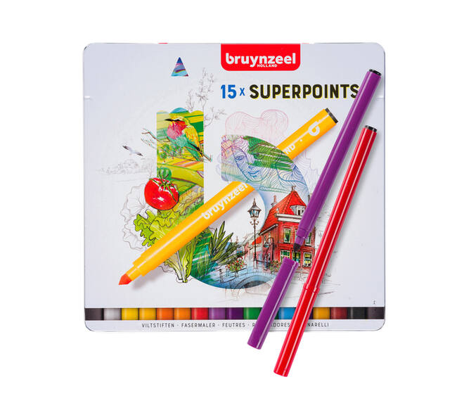 Viltstift Bruynzeel Creatives Superpoints assorti blik à 15 stuks