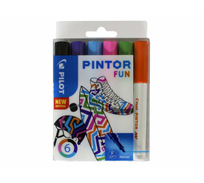 Verfstift Pilot Pintor fun fijn assorti etui à 6 stuks