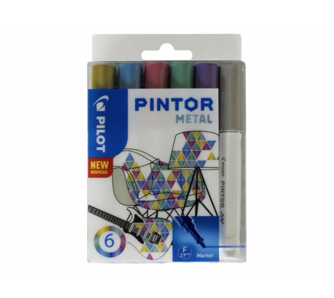 Verfstift Pilot Pintor metallic fijn assorti etui à 6 stuks