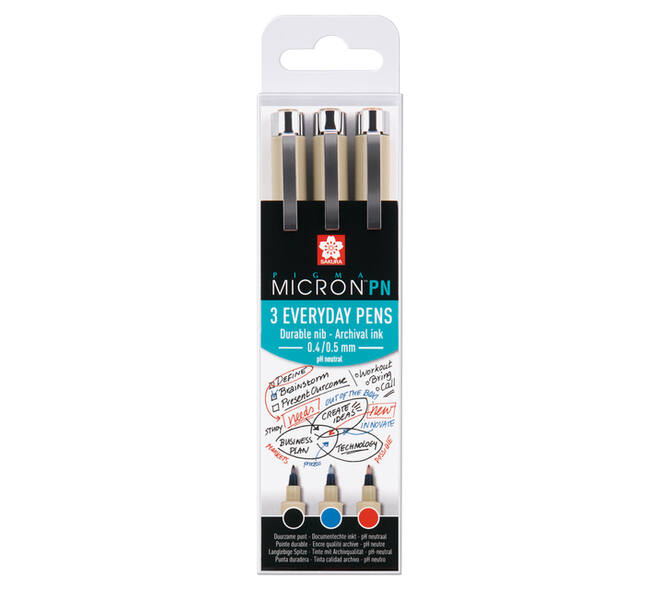 Fineliner Sakura Pigma Micron 0.4mm blister à 3 stuks assorti