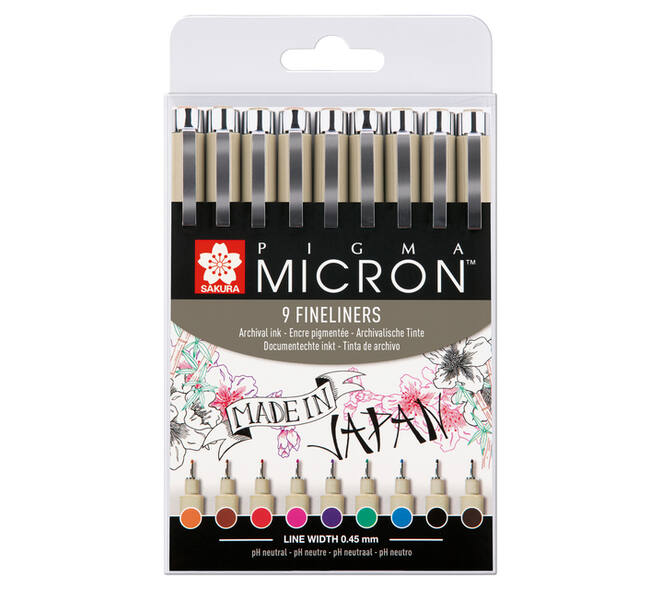 Fineliner Sakura Pigma Micron 05 0.45mm set à 9 kleuren
