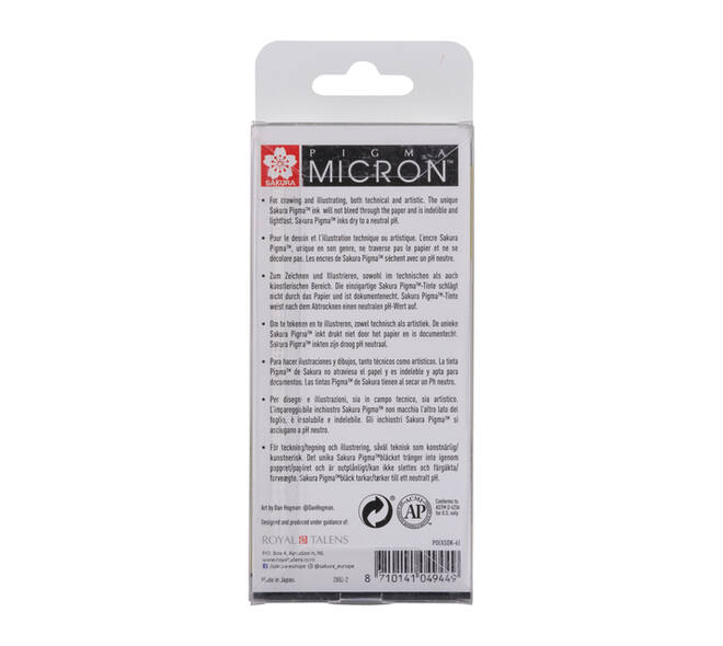 Fineliner Sakura Pigma Micron set à 6 schrijfbreedtes zwart
