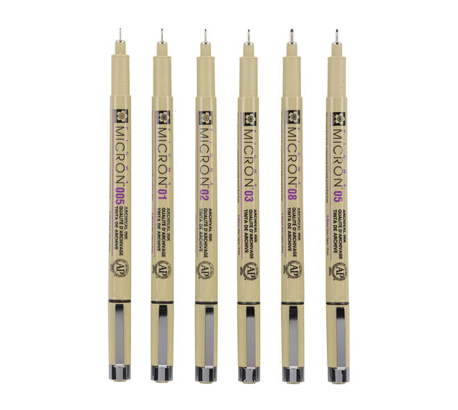 Fineliner Sakura Pigma Micron set à 6 schrijfbreedtes zwart