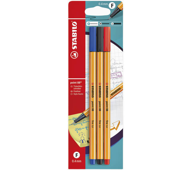 Fineliner STABILO point 88/3 fijn assorti blister à 3 stuks
