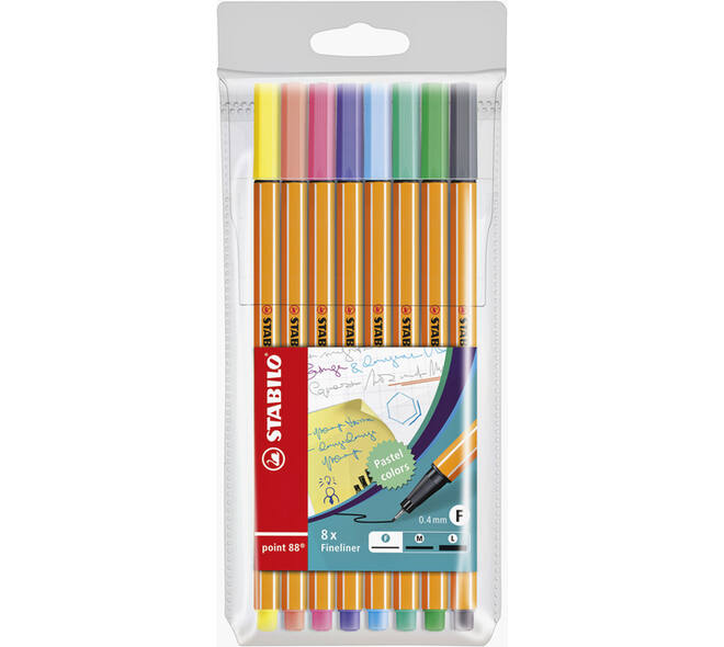 Fineliner STABILO point 88/8 fijn pastel assorti etui à 8 stuks