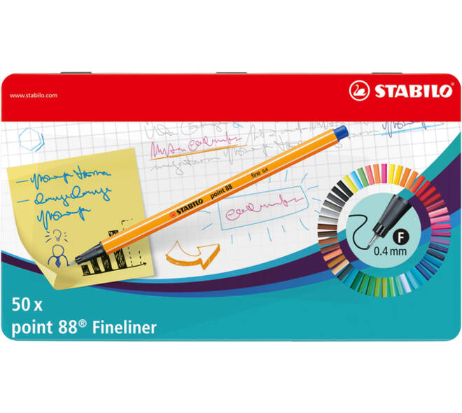 Fineliner STABILO point 88/50 fijn assorti blik à 50 stuks