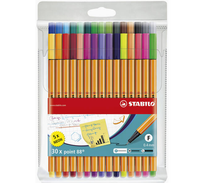 Fineliner STABILO point 88/30 fijn assorti etui à 30 stuks