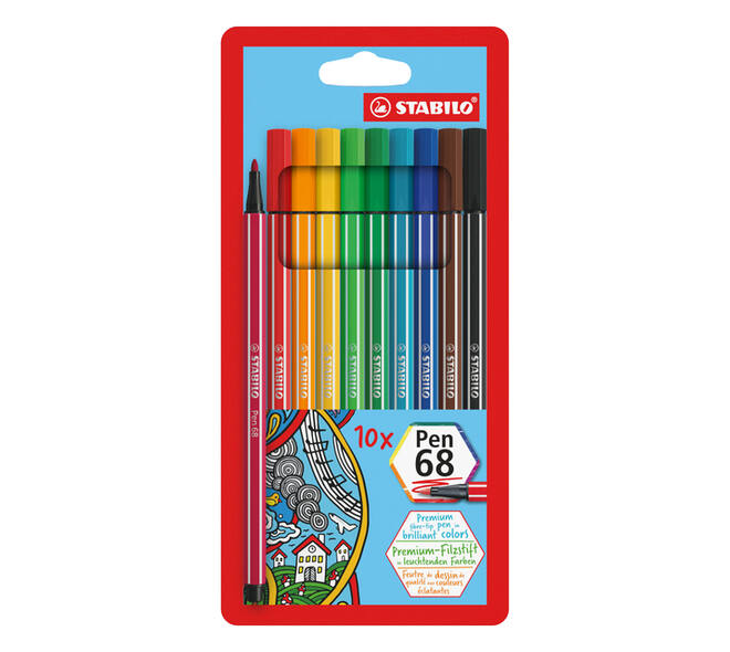 Viltstift STABILO Pen 68/10 medium assorti etui à 10 stuks